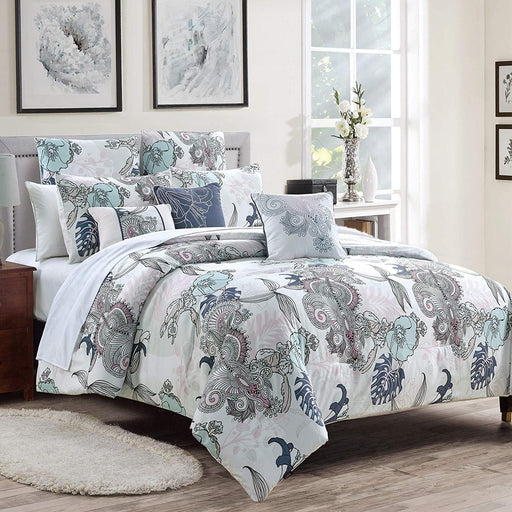 Sapphire Home Luxury 7 Piece King/Cal-King Comforter Set with Shams and Cushions, Multicolor Floral Paisley Pattern, Bed Cover Bed in a Bag, (21788, King/Cal-King)