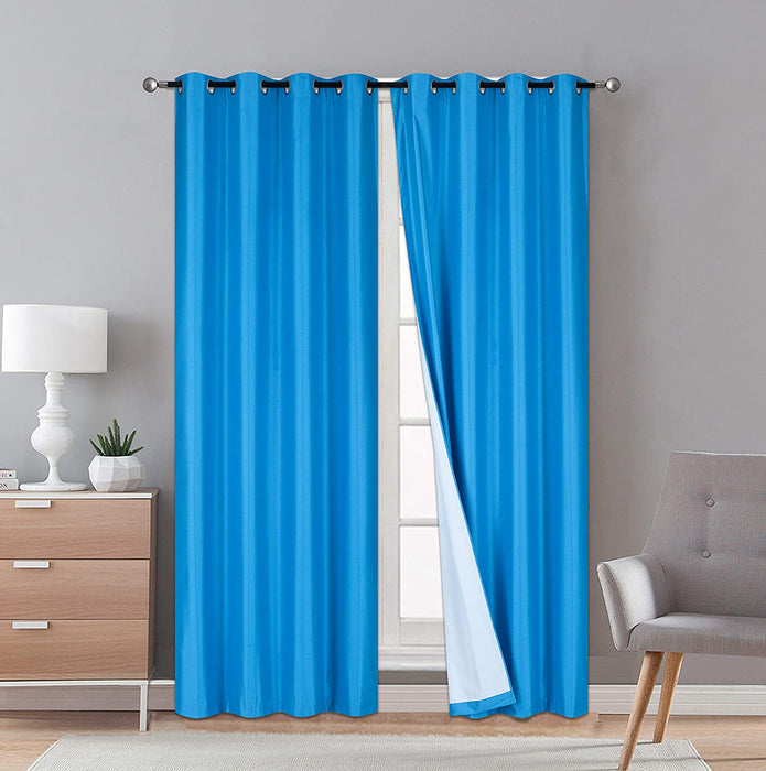 Sapphire Home Faux Silk Blackout Curtains - 2-Panel Sets Room Darkening Black Out Curtains for Bedroom - Durable Thermal Insulated, Sun and Sound Blocking Dark Window Curtain