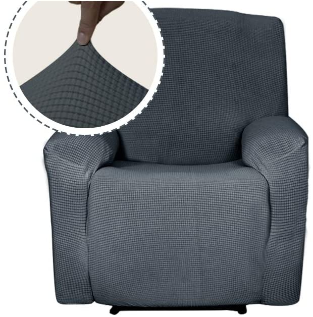 Sapphire Home Recliner Chair SlipCover Shield, Form-fit Stretch, Wrinkle Free, Protector cover for Recliner, Remote Pocket, Polyester Spandex Fabric, Checked Pattern Solid Non-slip, Dark Gray Charcoal