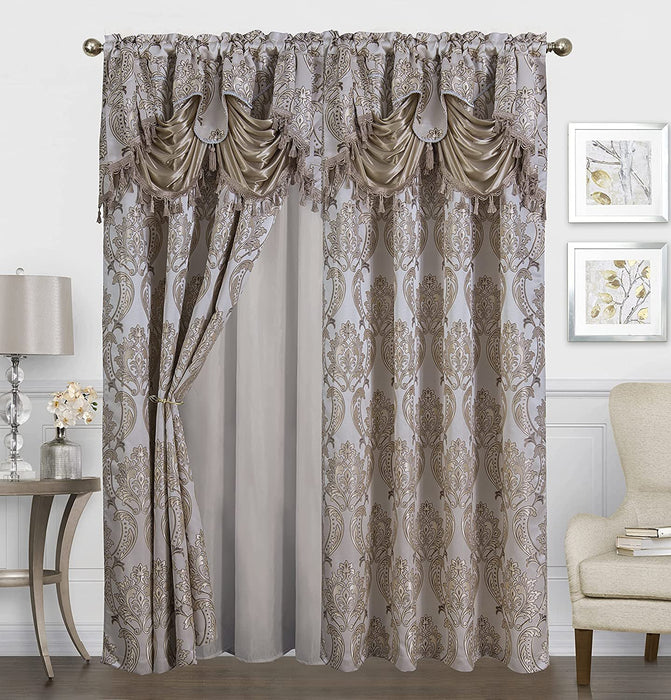 Traditional Jacquard Curtain D Set 2 Panels 84 Inch Long Includ Sapphire Home Goods