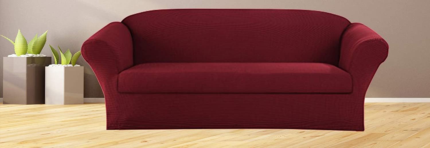 Sapphire Home 1-piece SlipCover Set for Sofa Couch, Form fit Stretch, Wrinkle Free, Furniture Protector Cover Set for 3 Cushion Sofa Couch, Polyester Spandex, 1pc Sofa Cover, Beige/Ivory