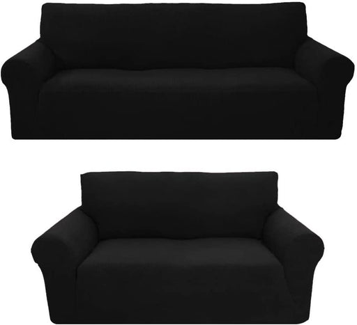 Sapphire Home 2-Piece Brushed Premium SlipCover Set for Sofa Loveseat Couch, Form fit Stretch, Wrinkle Free, Furniture Protector Cover Set for 3/2 Cushions, Polyester Spandex, 2pc, Brushed, Black