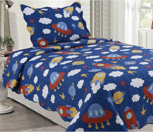 Sapphire Home 2pc Twin Size Bedspread Quilt Set Bedding for Kids Girls, Sailor Stripes Blue Coverlet, Twin Bedspread + Pillow Sham, Twin XJ46 Sailor Stripes
