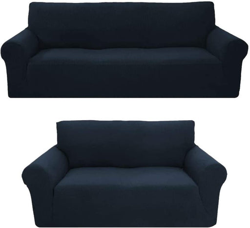 Sapphire Home 2-Piece Brushed Premium SlipCover Set for Sofa Loveseat Couch, Form fit Stretch, Wrinkle Free, Furniture Protector cover set for 3/2 Cushions,Polyester Spandex,2pc,Brushed,Dark Blue Navy