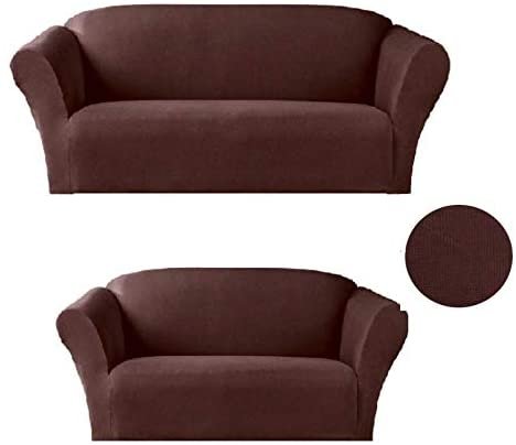 Sapphire Home 2-Piece SlipCover Set for Sofa Loveseat Couch, Form fit Stretch & Wrinkle Free, Furniture Protector Cover Set for 3/2 Cushions, Polyester Spandex, 2pc Slipcover Set, Light Gray