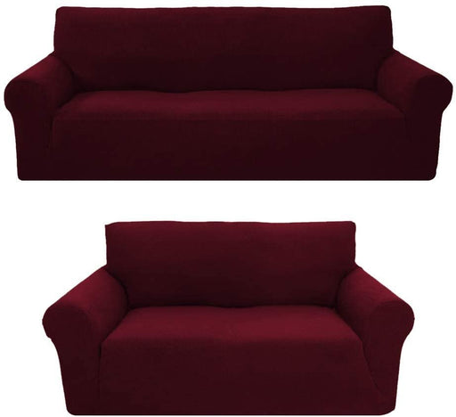 Sapphire Home 2-Piece Brushed Premium SlipCover Set for Sofa Loveseat Couch, Form fit Stretch, Wrinkle Free, Furniture Protector Cover Set for 3/2 Cushions, Polyester Spandex, 2pc, Brushed, Burgundy