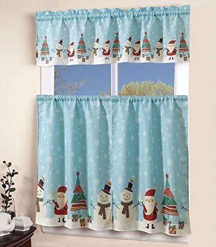 Sapphire Home 3 Piece Kitchen Curtain Linen Set with 2 Tiers 28" W (Total Width 56") x 36" L and 1 Swag Valance 56" W x 36" L, Coffee Mocha Expresso Design Beige Kitchen Curtain Décor Linen