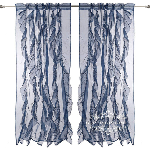 Sapphire Home Two (2) Cascade White Ruffle 84" Long Curtain Panels, Sheer Voile Ruffled Curtain Panels - Lilac Purple Violet