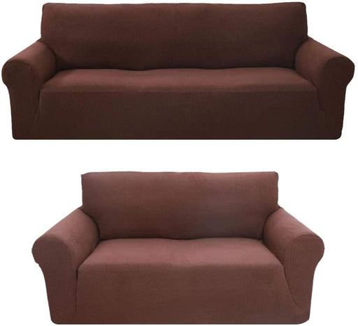 Sapphire Home 2-Piece Brushed Premium SlipCover Set for Sofa Loveseat Couch, Form fit Stretch, Wrinkle Free, Furniture Protector Cover Set for 3/2 Cushions, Polyester Spandex, 2pc, Brushed, Brown