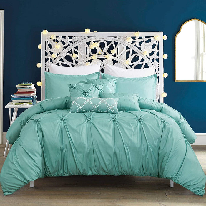 Sapphire Home Luxury 7 Piece Full/Queen/King Comforter Set with Shams Cushions, Unique Pinch Pleat Pintuck Style, All Season Comforter, Bed Cover Bed in a Bag