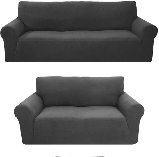 Sapphire Home 3-Piece Brushed Premium SlipCover Set for Sofa Loveseat Couch Arm Chair,Form fit Stretch,Wrinkle Free,Furniture Protector set 3/2/1 Cushion,Polyester Spandex,3pc,Brushed,Dk Gray Charcoal