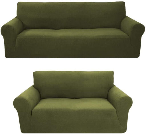 Sapphire Home 2-Piece Brushed Premium SlipCover Set for Sofa Loveseat Couch, Form fit Stretch, Wrinkle Free, Furniture Protector cover set for 3/2 Cushions, Polyester Spandex, 2pc, Brushed, Sage/Green