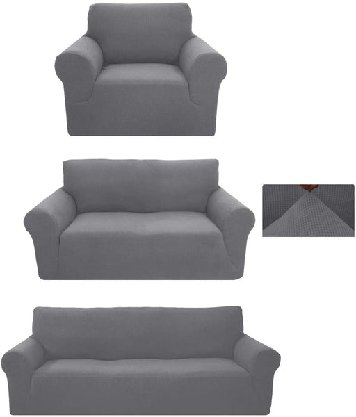 Sapphire Home 3-Piece Brushed Premium SlipCover Set for Sofa Loveseat Couch Arm Chair,Form fit Stretch,Wrinkle Free,Furniture Protector set for 3/2/1 Cushion,Polyester Spandex,3pc, Brushed, Light Gray