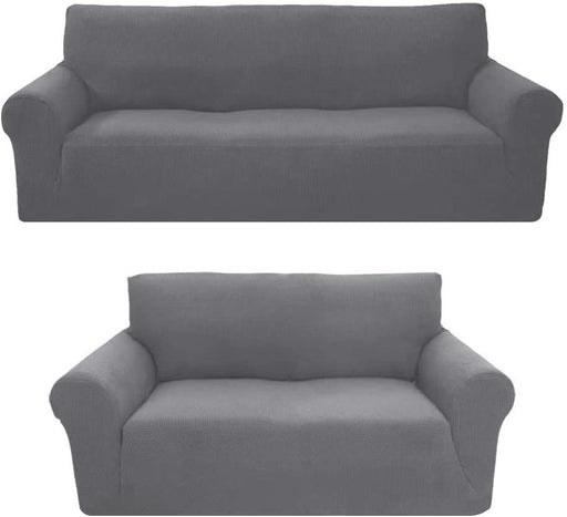 Sapphire Home 2-Piece Brushed Premium SlipCover Set for Sofa Loveseat Couch, Form fit Stretch, Wrinkle Free, Furniture Protector cover set for 3/2 Cushions, Polyester Spandex, 2pc, Brushed, Light Gray