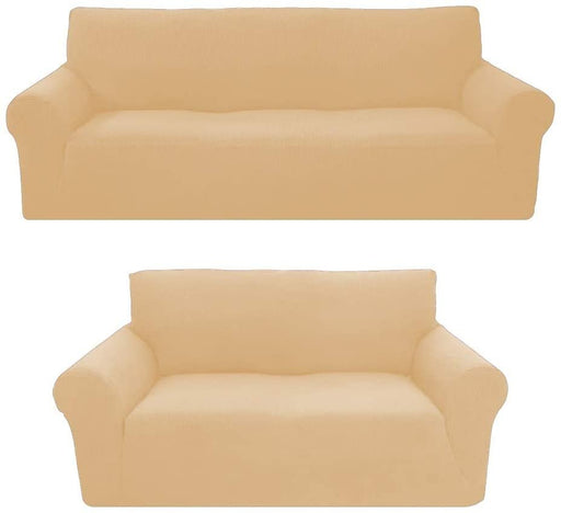 Sapphire Home 2-Piece Brushed Premium SlipCover Set for Sofa Loveseat Couch, Form fit Stretch, Wrinkle Free, Furniture Protector cover set for 3/2 Cushions, Polyester Spandex, 2pc,Brushed, Beige/Cream