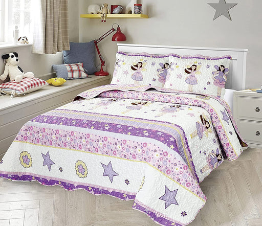 Sapphire Home 2pc Twin Size Bedspread Quilt Set Bedding for Kids Teens Girls, Stars Ballerina Doll Purple Lavender Coverlet, Twin Bedspread + Pillow Sham, Twin CJ23 Ballerina Lavender