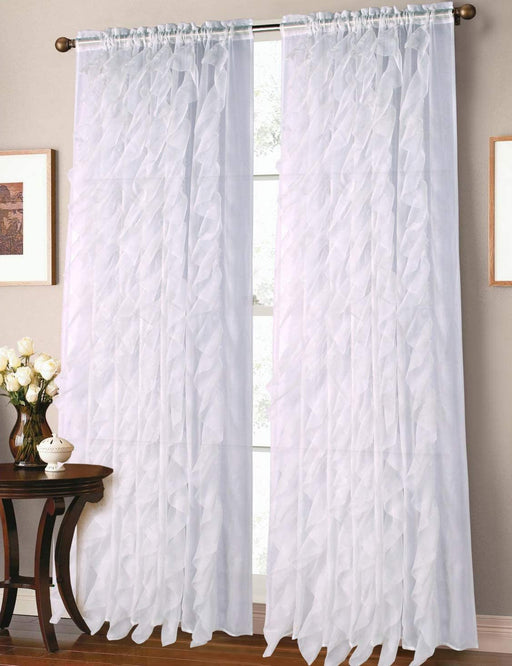Sapphire Home Two (2) Cascade White Ruffle 84" Long Curtain Panels, Sheer Voile Ruffled Curtain Panels - Lilac Purple Violet
