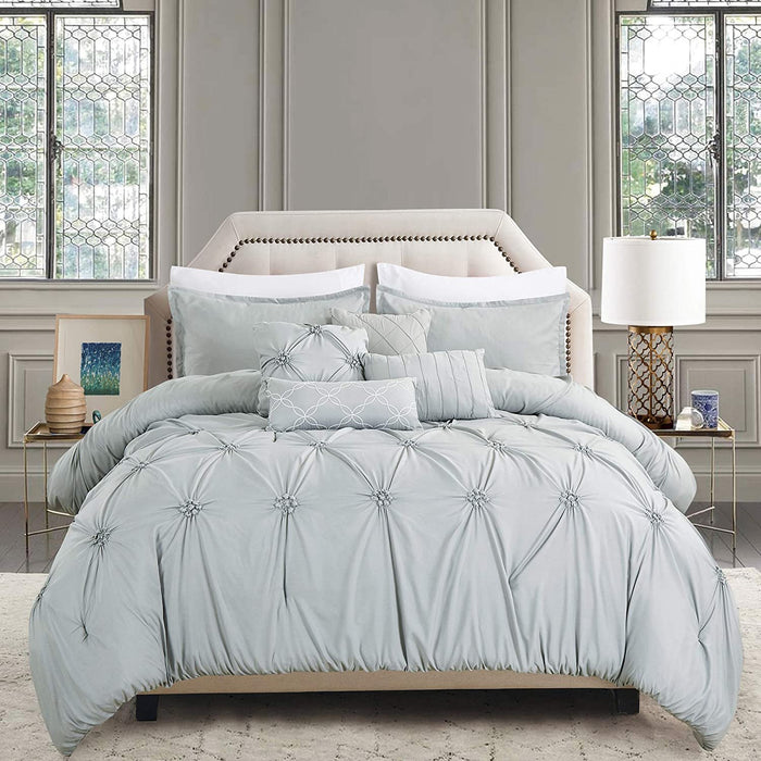 Sapphire Home Luxury 7 Piece Full/Queen/King Comforter Set with Shams Cushions, Unique Pinch Pleat Pintuck Style, All Season Comforter, Bed Cover Bed in a Bag