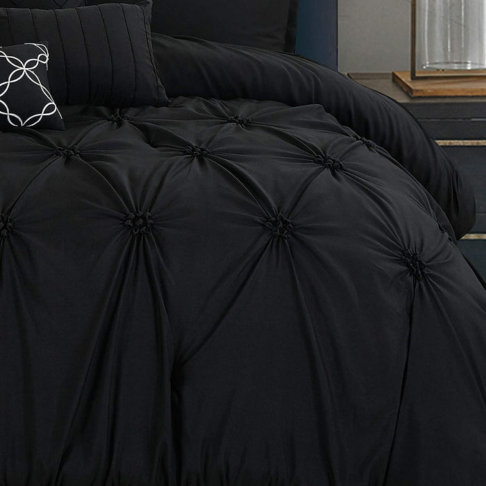 Sapphire Home Luxury 7 Piece Full/Queen/King Comforter Set with Shams Cushions, Unique Pinch Pleat Pintuck Style, All Season Comforter, Bed Cover Bed in a Bag