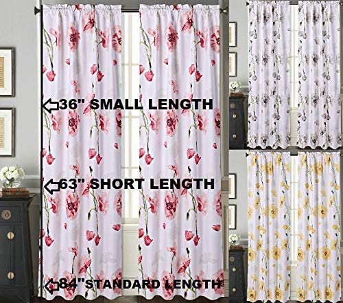 2 Grommet Curtain Panels 74" W x 84" L, Decorative Floral Design Print, Light Filtering Room Darkening Thermal Foam Back Lined Curtain Panels for living/bedroom room and patio door - Multicolor Grey