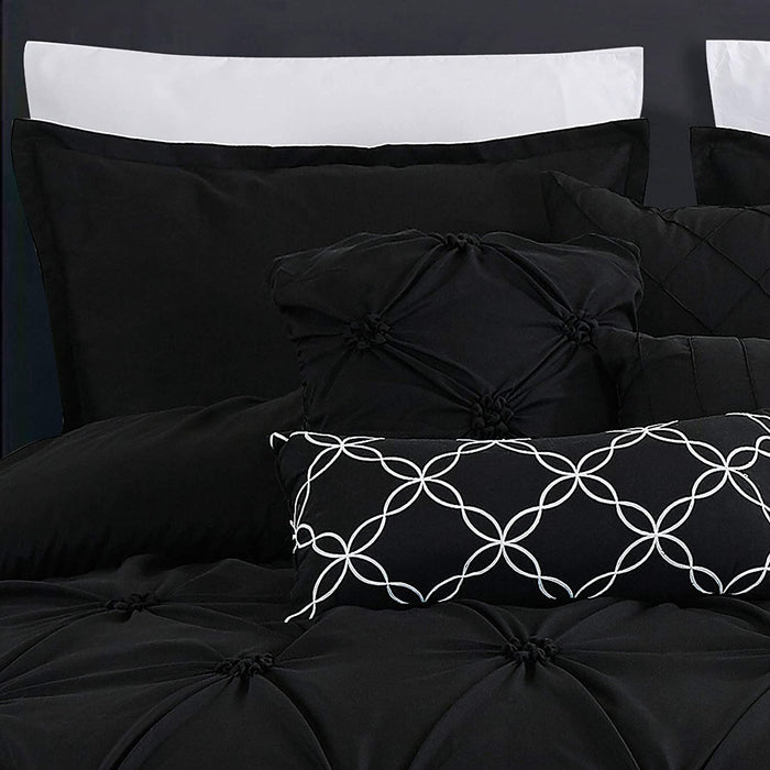 Sapphire Home Luxury 7 Piece Full/Queen/King Comforter Set with Shams Cushions, Unique Pinch Pleat Pintuck Style, All Season Comforter, Bed Cover Bed in a Bag