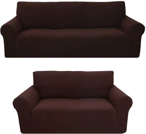 Sapphire Home 2-Piece Brushed Premium SlipCover Set for Sofa Loveseat Couch, Form fit Stretch, Wrinkle Free, Furniture Protector Cover Set for 3/2 Cushions,Polyester Spandex, 2pc,Brushed, Coffee
