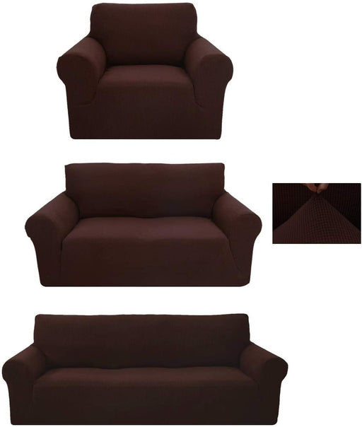 Sapphire Home 3-Piece Brushed Premium SlipCover Set for Sofa Loveseat Couch Arm Chair,Form fit Stretch,Wrinkle Free,Furniture Protector Set for 3/2/1 Cushion,Polyester Spandex,3pc,Brushed,Coffee