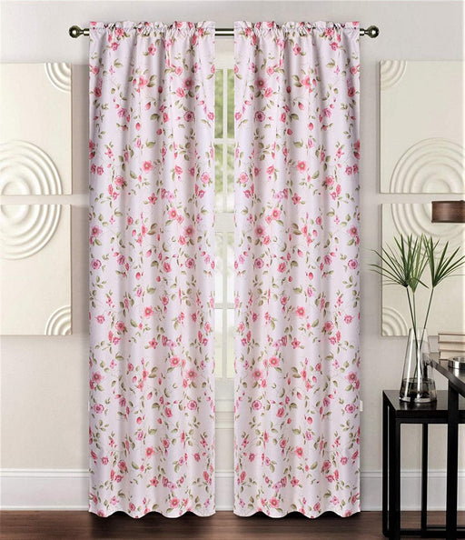 Sapphire Home 2 Rod Pocket Curtain Panels 84 Inches, Decorative Floral Print, Light Filtering Room Darkening Thermal Foam Back Lined Panels for Living/Bedroom Room/Patio, Beige/Rose/Pink/Green, W10