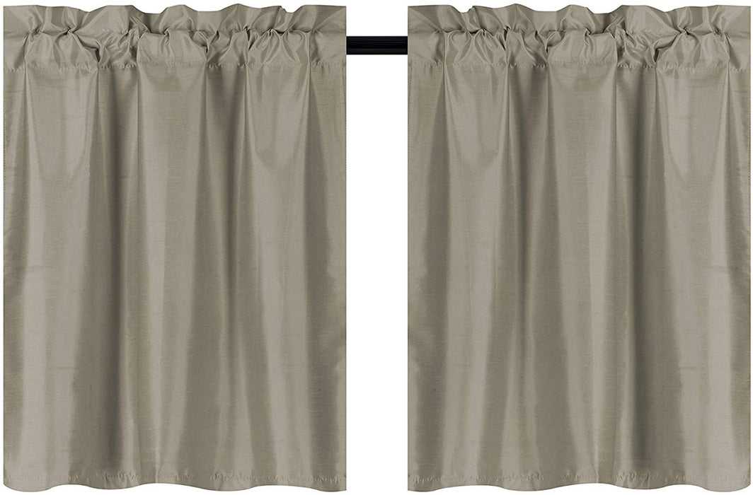 Sapphire Home Faux Silk Room Darkening Curtains - 2-Panel Sets of 30x36 Room Darkening Black Out Curtains for Bedroom - Durable Thermal Insulated, Sun and Sound Blocking Dark Window Curtain ,1PS, 36", Taupe