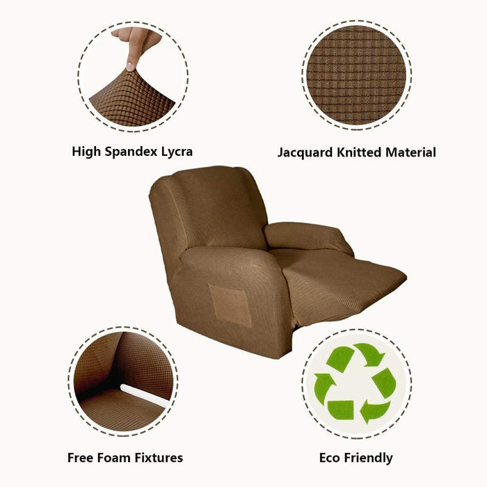 Sapphire Home Recliner Chair SlipCover Shield, Form-fit Stretch, Wrinkle Free, Protector Cover, Remote Pocket, Polyester Spandex Fabric, Checked Pattern Non-Slip, Recliner Black