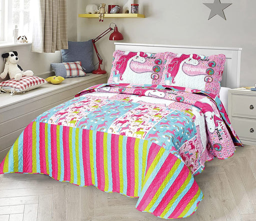 Twin/Full-Size Kids Teens Bedspread Coverlet Quilt Set w/ Shams, Many Fun Designs & Vibrant Colors for Boys Girls Kids Bedding Set, Kids Bed Covers Bedspread Quilt Coverlet Set , Twin|Full+Pillow Sham
