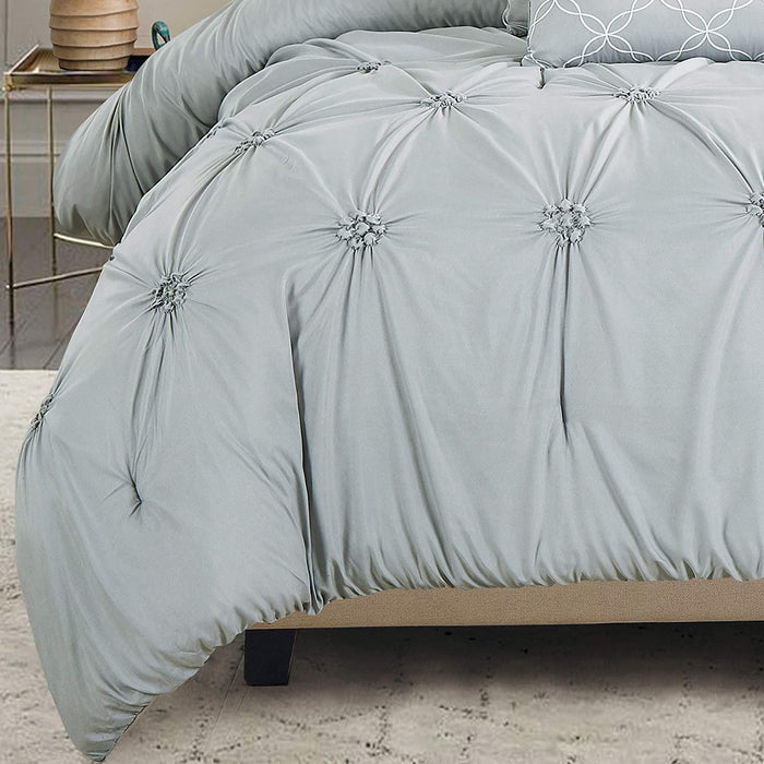 Sapphire Home Luxury 7 Piece Full/Queen/King Comforter Set with Shams Cushions, Unique Pinch Pleat Pintuck Style, All Season Comforter, Bed Cover Bed in a Bag