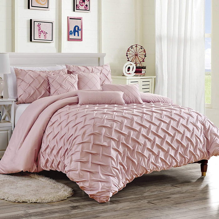 Sapphire Home Luxury 7 Piece Full/Queen/King Comforter Set with Shams Cushions, Unique Pinch Pleat Pintuck Style, All Season Comforter, Bed Cover Bed in a Bag