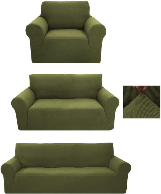 Sapphire Home 3-Piece Brushed Premium SlipCover Set for Sofa Loveseat Couch Arm Chair,Form fit Stretch,Wrinkle Free,Furniture Protector set for 3/2/1 Cushion,Polyester Spandex, 3pc, Brushed,Sage/Green
