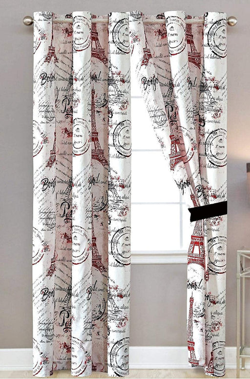 Sapphire Home Window Curtain Panel Set (2 Panels) with Sheer Backing, Silver Grommet, Paris Eiffel Tower Theme, Black White Gold, Curtain Paris Black