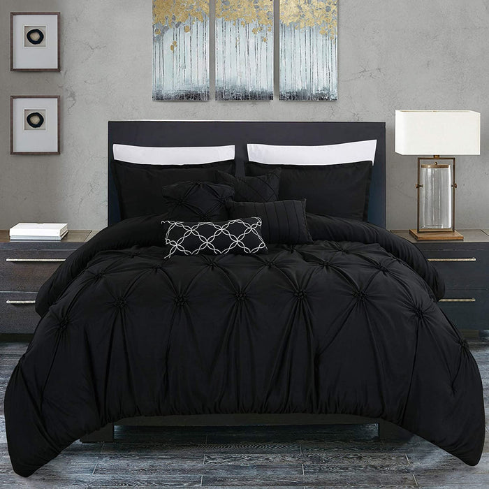 Sapphire Home Luxury 7 Piece Full/Queen/King Comforter Set with Shams Cushions, Unique Pinch Pleat Pintuck Style, All Season Comforter, Bed Cover Bed in a Bag