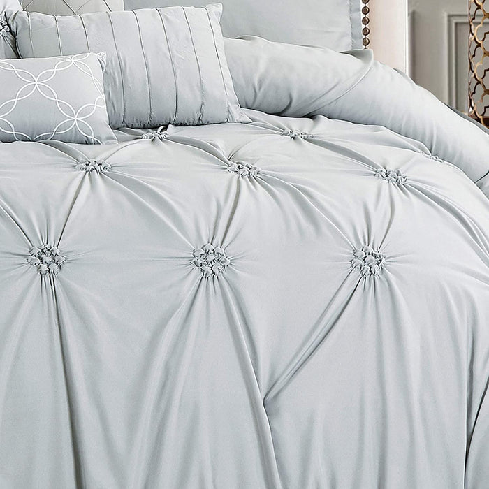 Sapphire Home Luxury 7 Piece Full/Queen/King Comforter Set with Shams Cushions, Unique Pinch Pleat Pintuck Style, All Season Comforter, Bed Cover Bed in a Bag