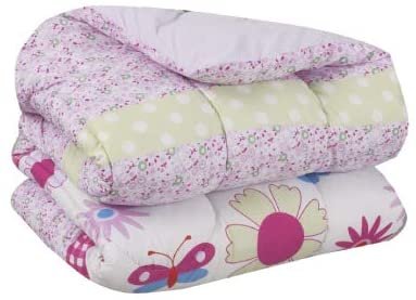 Sapphire Home 3pc Twin Size Kids Girls Teens Comforter Set w/Sham & Decorative Toy Pillow, Floral Butterfly Print Pink Lilac Girls Kids Comforter Bedding Set, Twin 3pc Comforter Floral Pink
