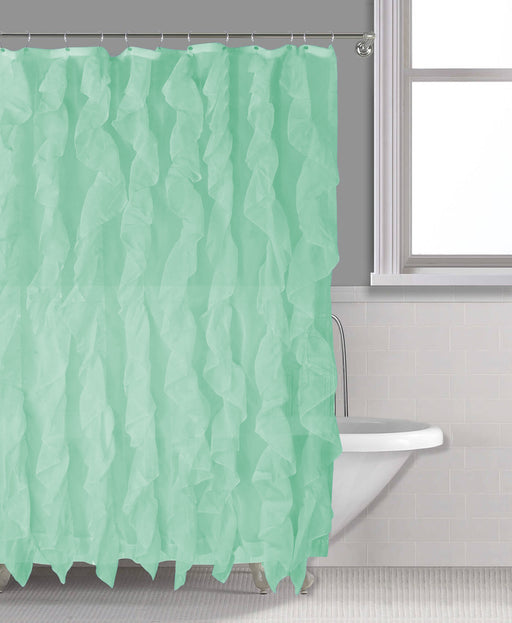 Sapphire Home Cascade Shower Curtain, Fabric Ruffle Shower Curtain, 70" x 72" Inches, Sheer Voile Vertical Ruffled Bathroom Shower, (Cascade, 70"x72")